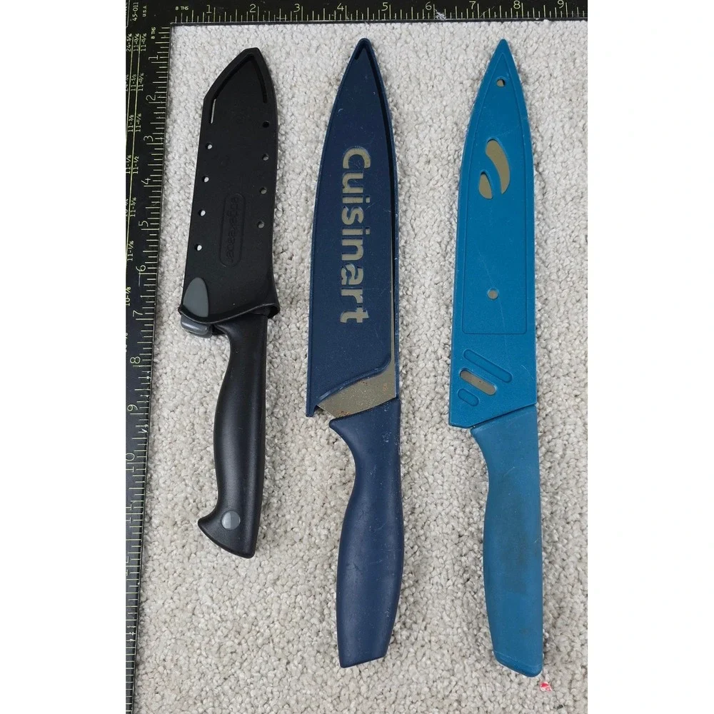 Cuisinart Farberware Chef Knife Set Blue Black 3 Piece With Sheaths Used